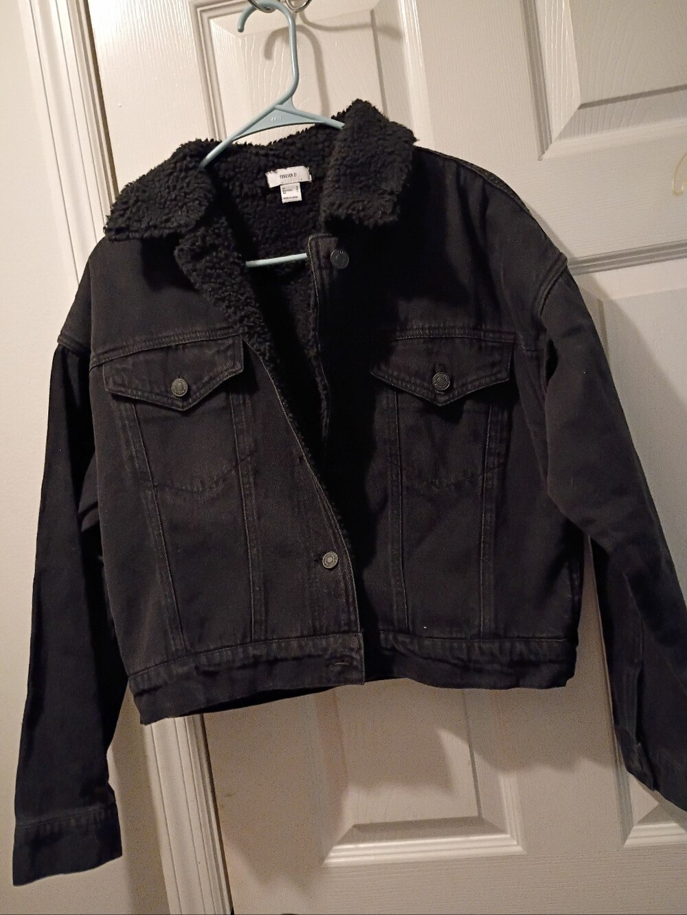 Forever 21 Black Sherpa-Lined Denim Jacket for Kids